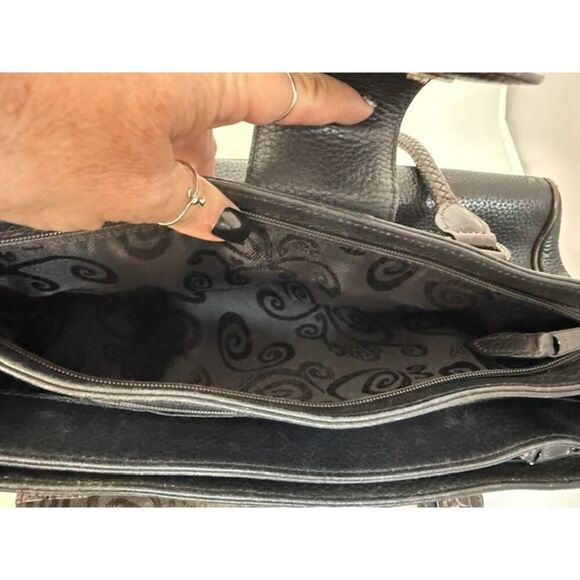 Brighton Black Pebble Leather Multi Compartment Shoulder Handbag Purse - Picture 8 of 12